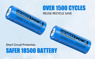 Henreepow 18500 Nabíjateľná batéria, 3,2 V LifePo4 lítium fosforečnanu 1 000 mAh pre vonkajší gar